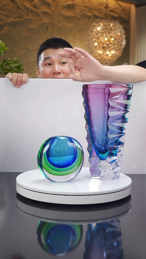 琉璃手工艺品心**芳福利金红蓝切面花瓶带蓝绿香薰瓶