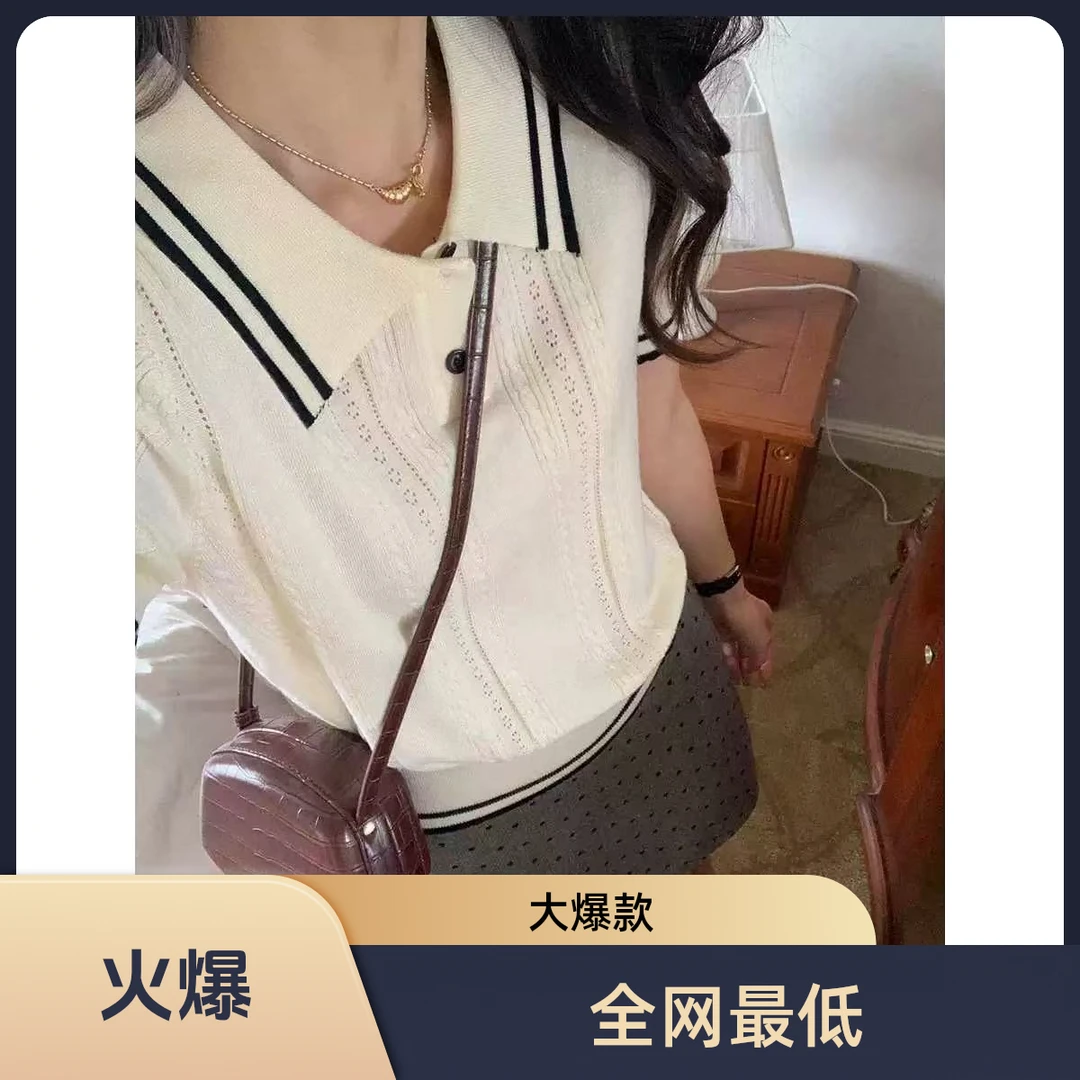 韩版减龄显瘦休闲时尚百搭常规短袖夏季刺绣薄款polo针织上衣