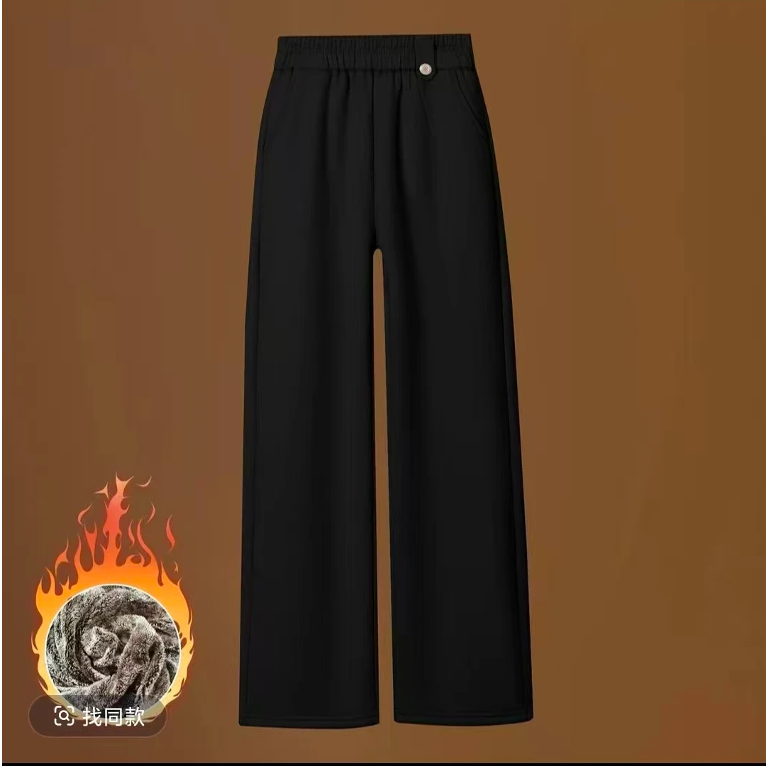 2585款冬季高腰透气休闲裤加厚加绒女裤休闲百搭直筒裤