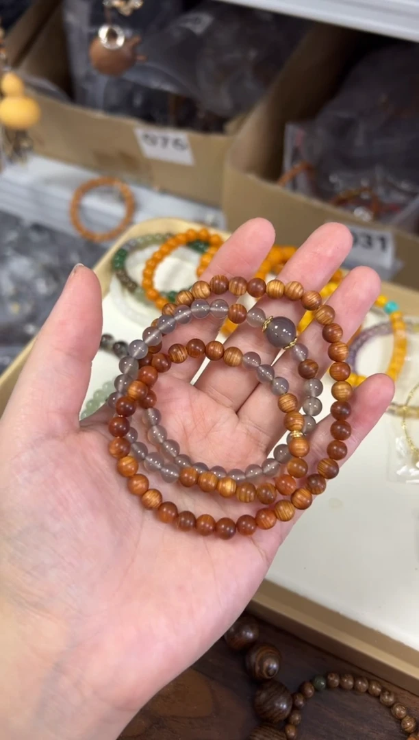 未镶嵌柏木（崖柏）手串老料崖柏烟紫玛瑙款多圈手链[1971]