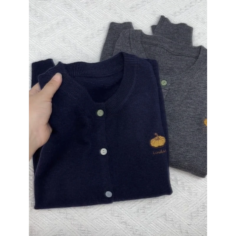 刺绣南瓜毛衣开衫外套春秋外穿女百搭高级感宽松显瘦长袖针织衫女