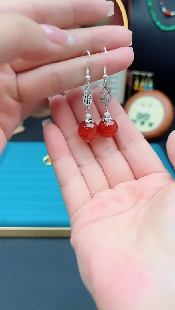 玛瑙/玉髓耳饰银S925镶嵌230000