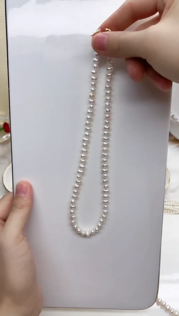 淡水珍珠未镶嵌项链白色横孔5mm（有生长纹介意勿拍）