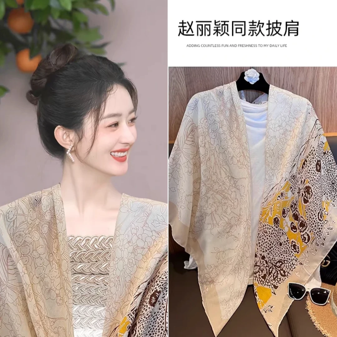 【棉麻丝巾】披肩夏季薄款手感丝巾女夏天出游拍照格子披肩Y24-2