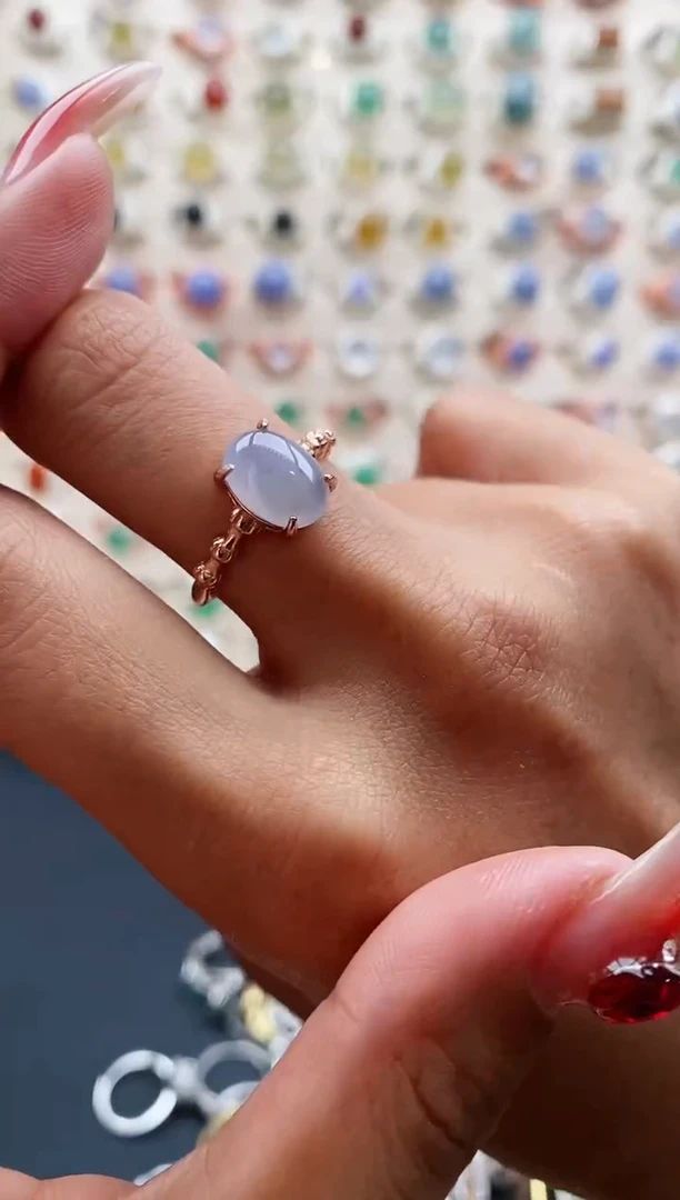 【闪购商品】翡翠戒指银S925镶嵌缅甸天然A货翡翠111 4+10