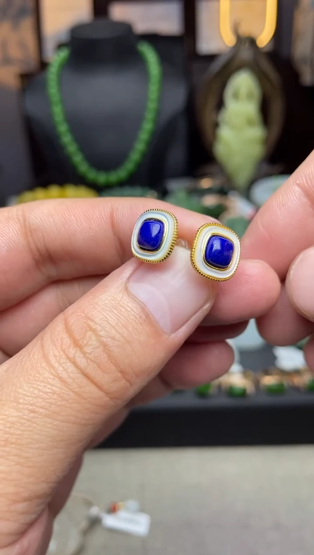 【闪购商品】青金石耳饰银S925镶嵌精品耳饰