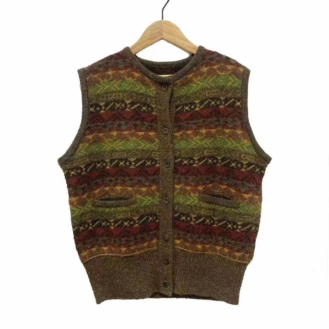 山山家-左岸迷香【针织马甲】Z24FW7011复古宽松文艺圆领休闲时尚