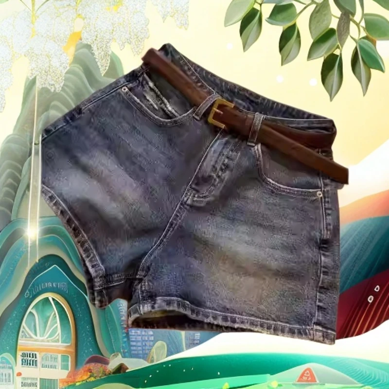 2025薄款显瘦洋气百搭三分牛仔裤夏季新款复古港风做旧风阔腿短裤