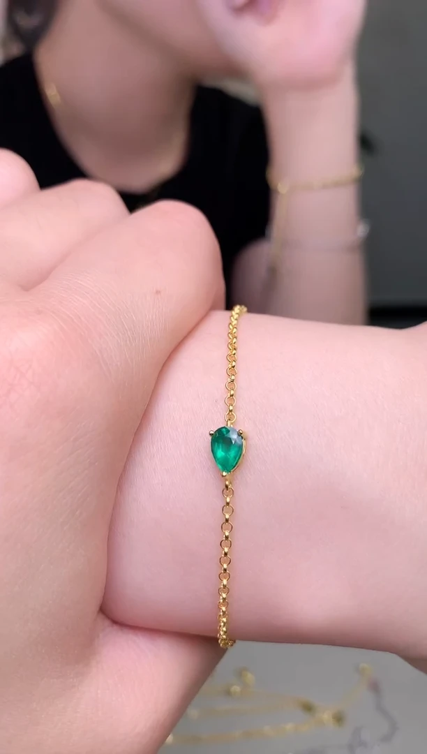 手链银S925镶嵌祖母绿手链