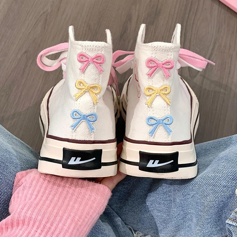 回力爆改多巴胺蝴蝶结高帮帆布鞋女夏季透气百搭鞋子小众休闲板鞋