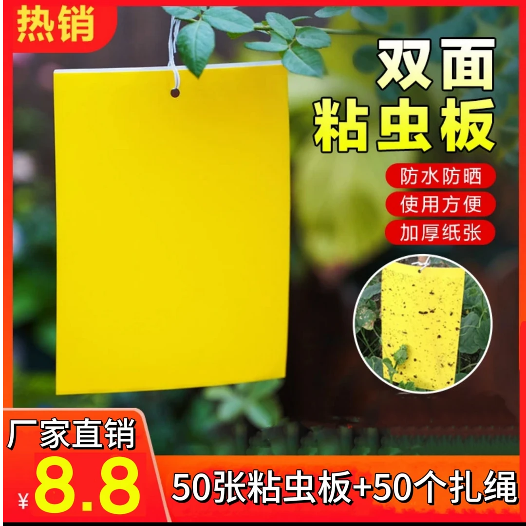 【到手100件套】黄色家用粘虫板黄板双面诱虫贴防蚊虫飞虫园艺通用