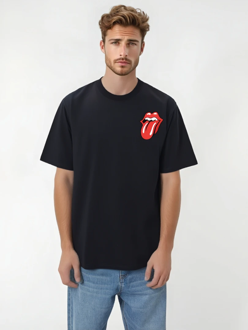 270克重磅大舌头滚石印花短袖2025男T恤纯棉100%潮牌大码