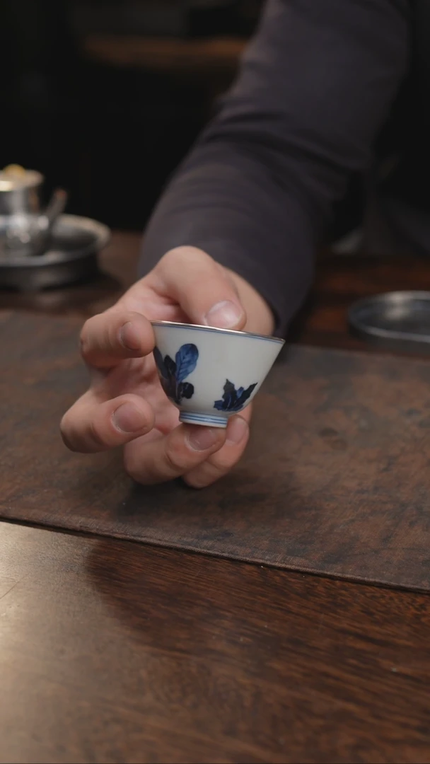 仿明青花包银白菜杯