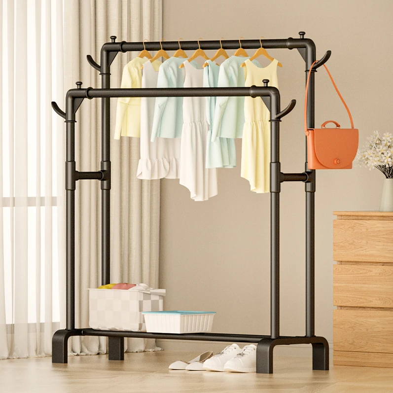 【爆品推荐】双杆晾衣架家用落地挂衣架碳钢加厚晾被子衣帽架