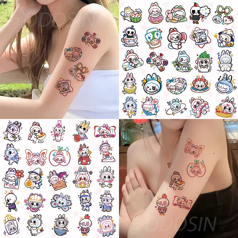 布布彩色卡通图案纹身拼接花臂可爱卡通简单防水持久女款纹身贴纸