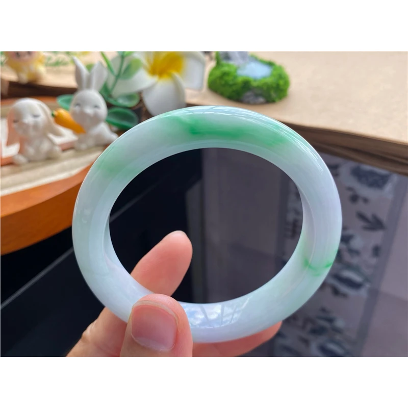 7.20批5807号55.5-12.2-8.8！飘阳绿色！白底青！减天然翡翠手镯