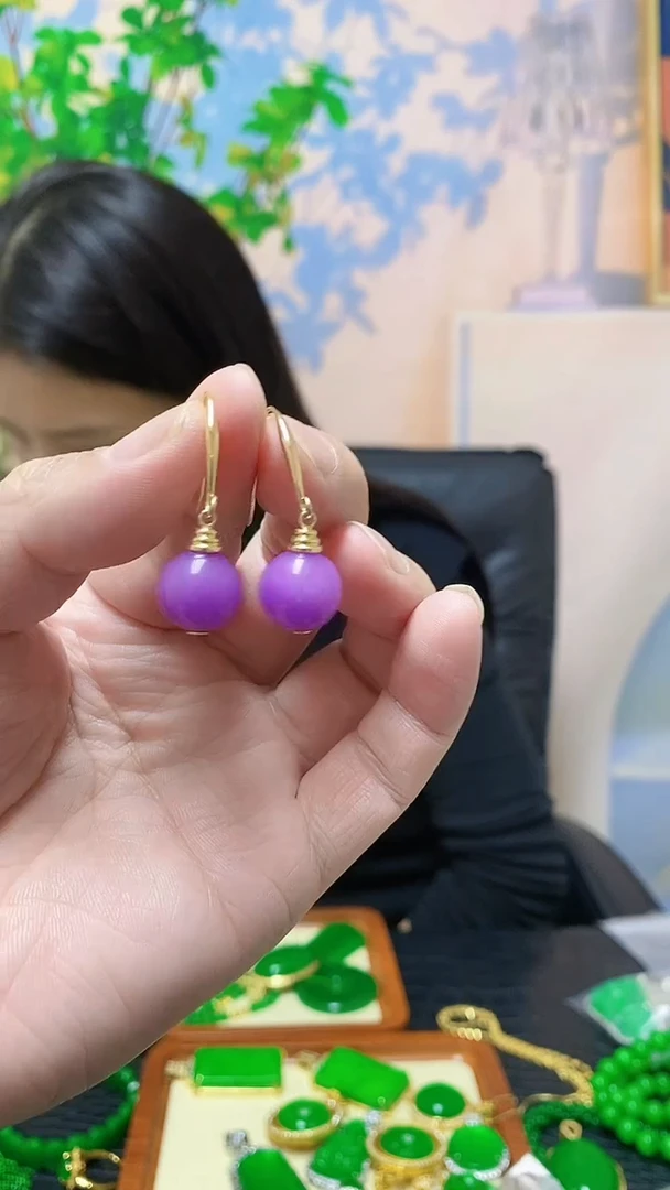 【闪购商品】翡翠耳饰14K金镶嵌翡翠耳垢