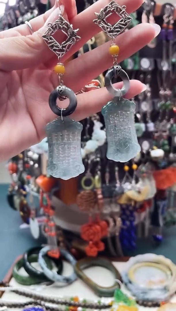 银S925镶嵌翡翠耳饰A?饰品