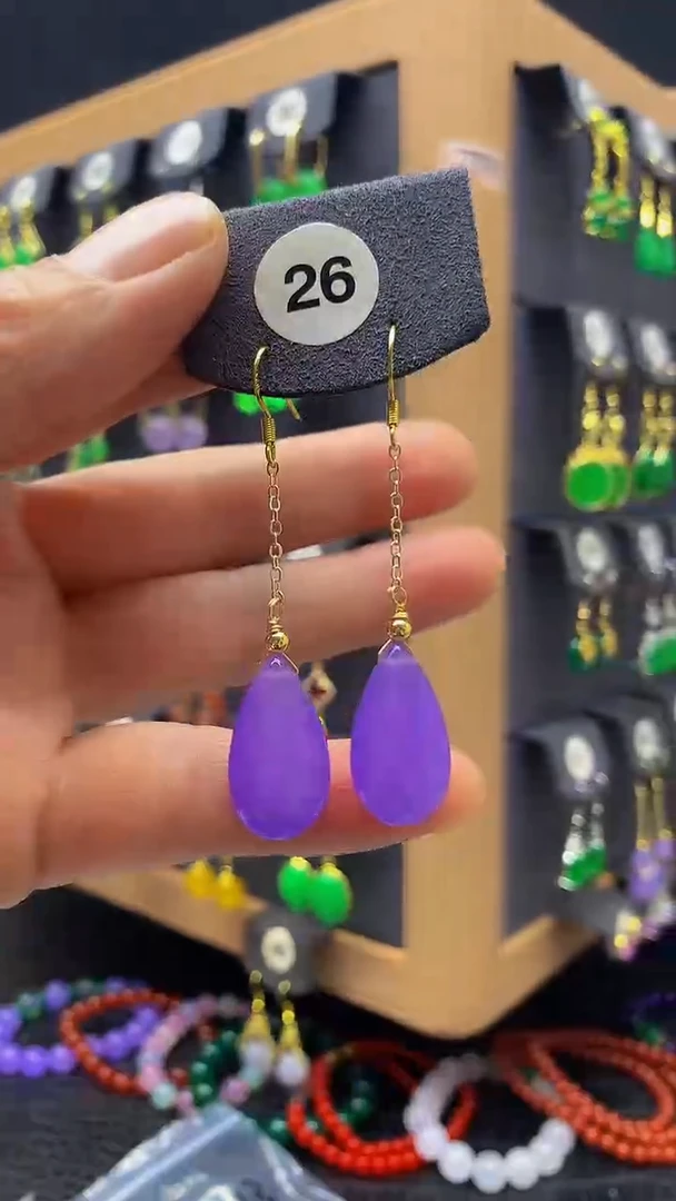 【闪购商品】玛瑙/玉髓耳坠银S925镀金镶嵌耳饰026