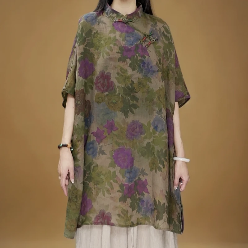 【原制原味】夏季新款7112苎麻复古新中式宽松立领斜襟民族风袍子