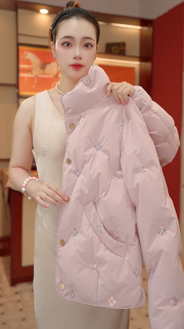 YY-新款粉色亮片刺绣直充羽绒服