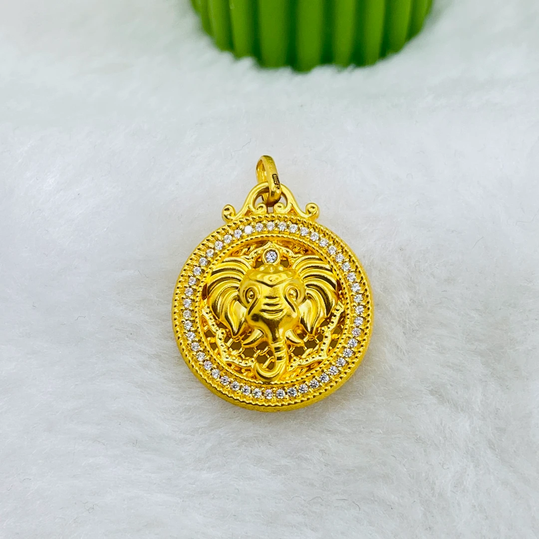 足金5D工艺 镶嵌大象牌吊坠 附加208