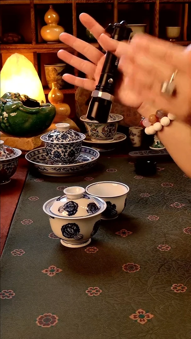 【手工手绘白菜青花盖碗+主人杯】