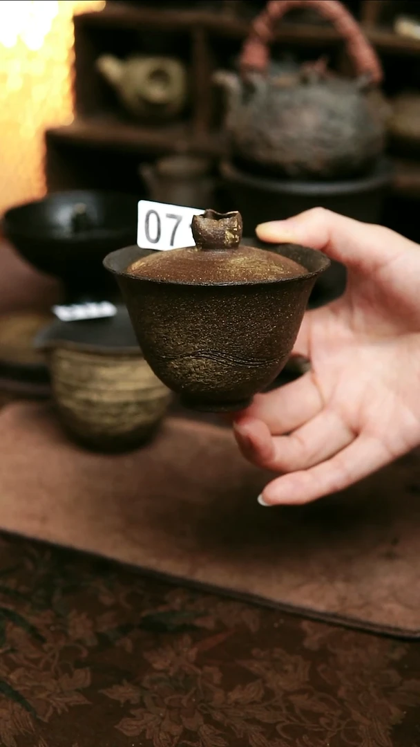 紫砂全手工粉引盖碗110毫升左右