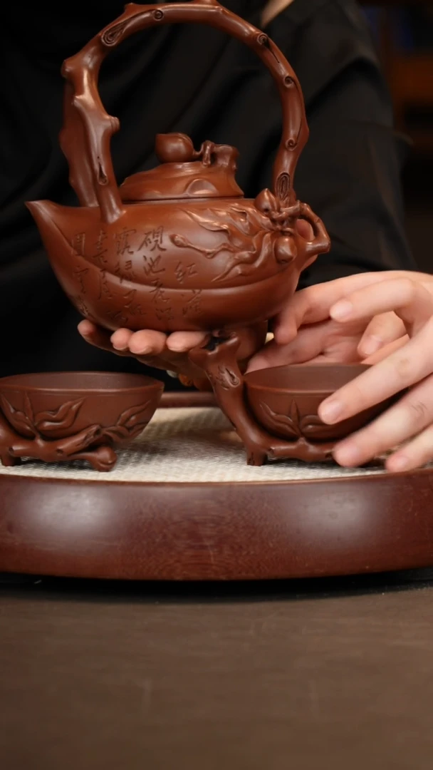 茶壶紫砂【邵仲和】圣思桃提梁套组+金银套杯+笔洗550c