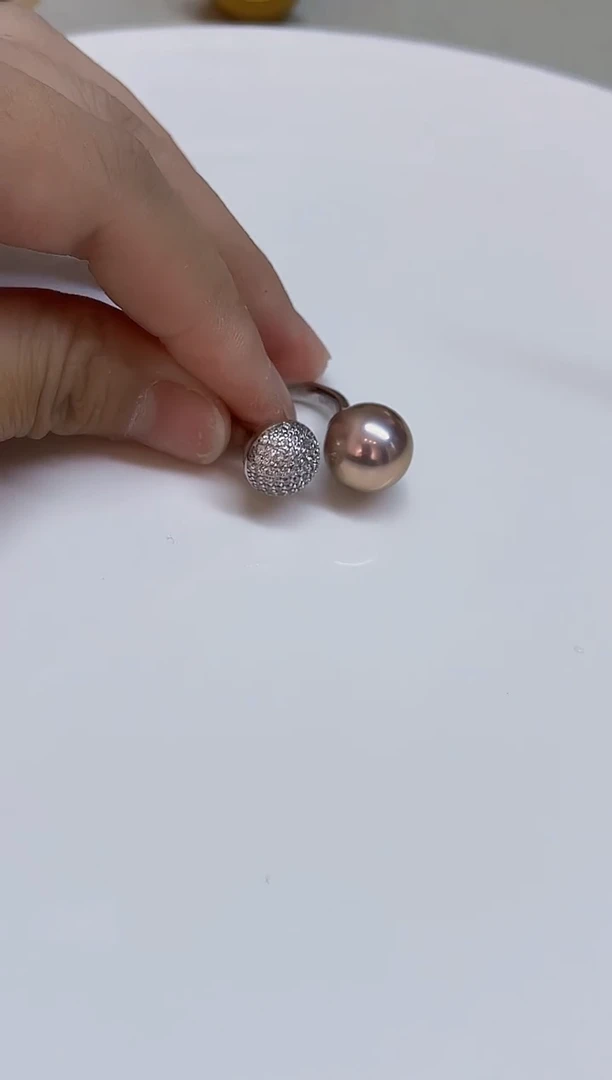 银S925镶嵌戒指淡水珍珠13mm