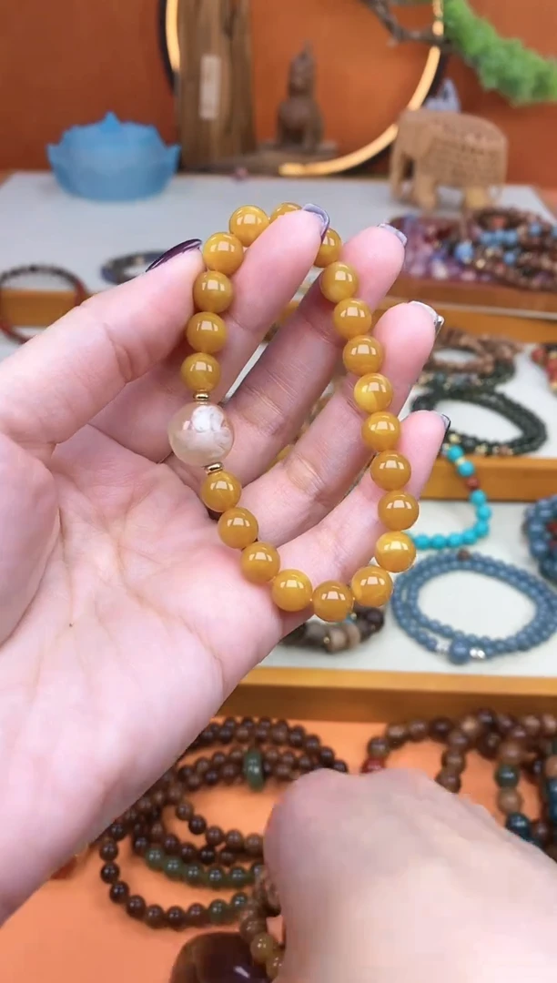 【闪购商品】蜜蜡手链未镶嵌单圈蜜蜡玛瑙手串