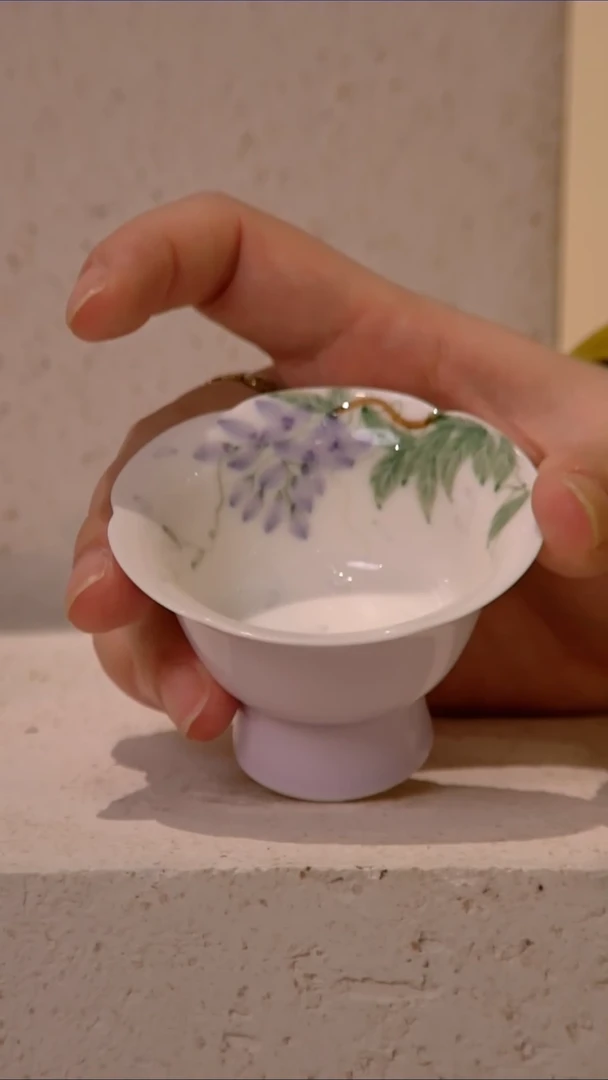 DY-暮山紫-手绘紫藤-高足花口杯