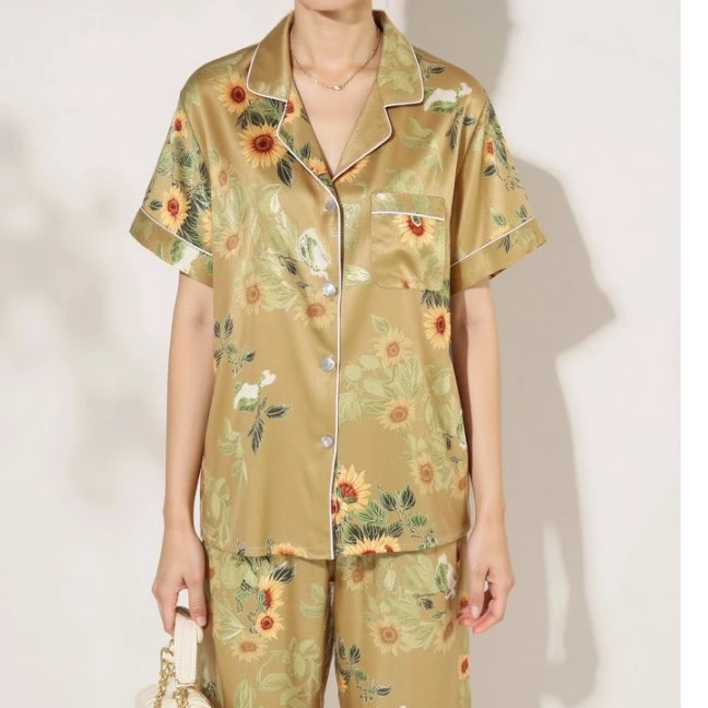 2025夏季女士烫金缎面冰雪丝睡衣家居服两件套