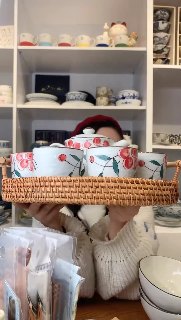 【闪购商品】陶瓷红果茶具六件套一壶四杯一盘