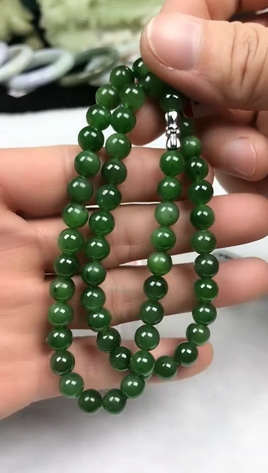 【闪购商品】和田玉（碧玉）手链未镶嵌【8MM】妈妈链/带证书