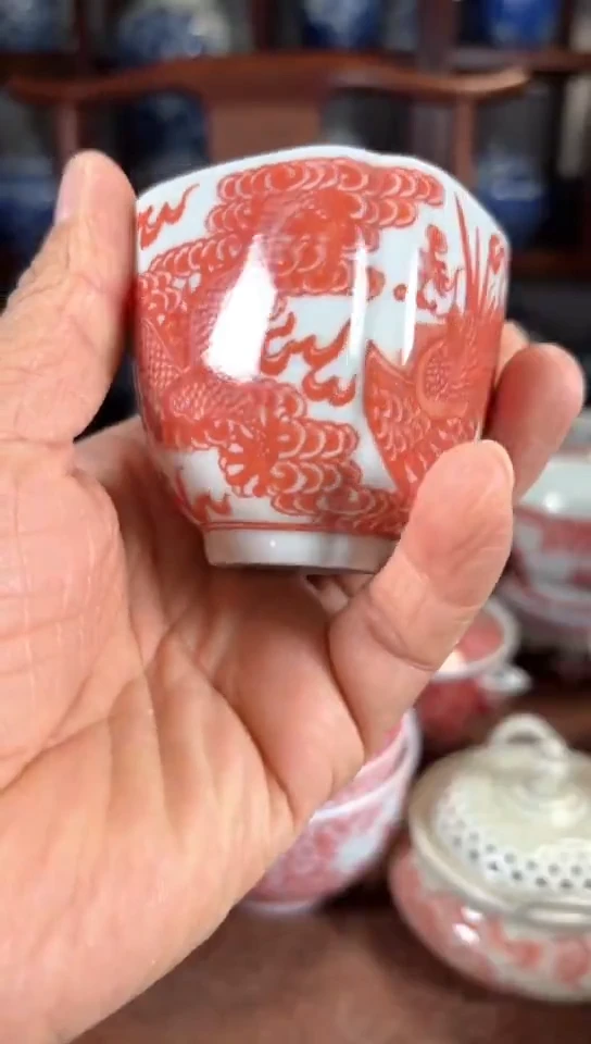 柴窑龙凤四方杯杯