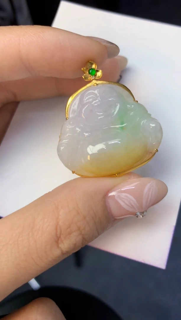 颈饰18K金镶嵌翡翠天然缅甸a货翡翠百元以上9元证书费自理