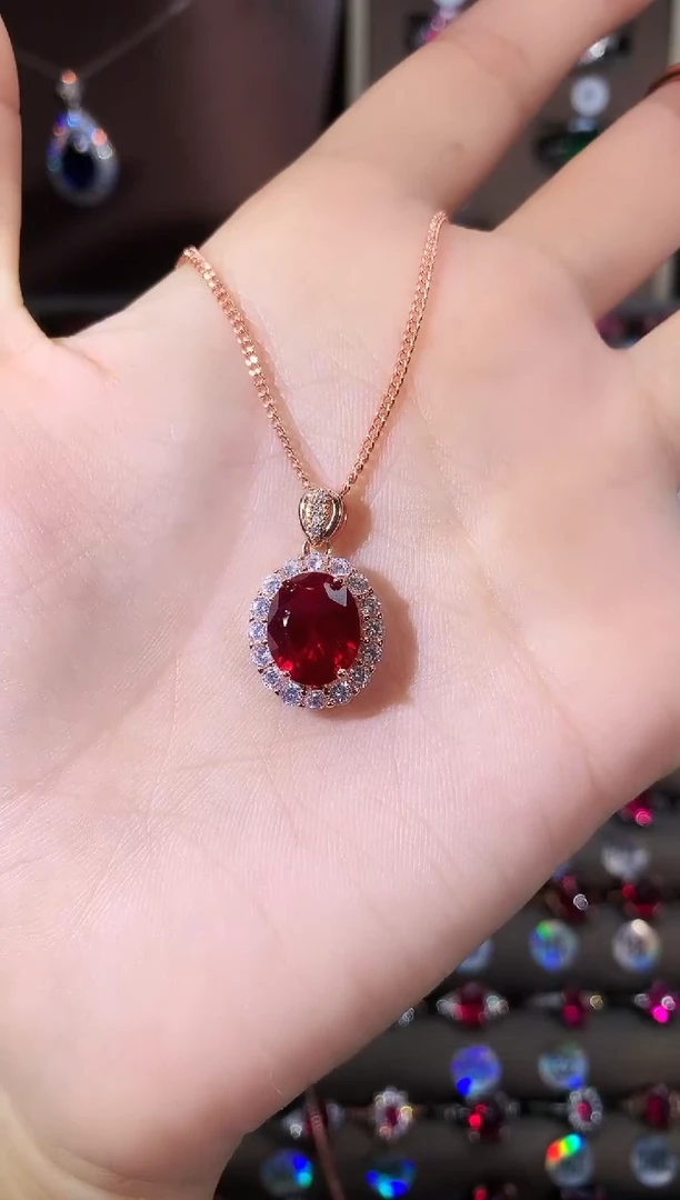 无坠链均925银酒红吊坠