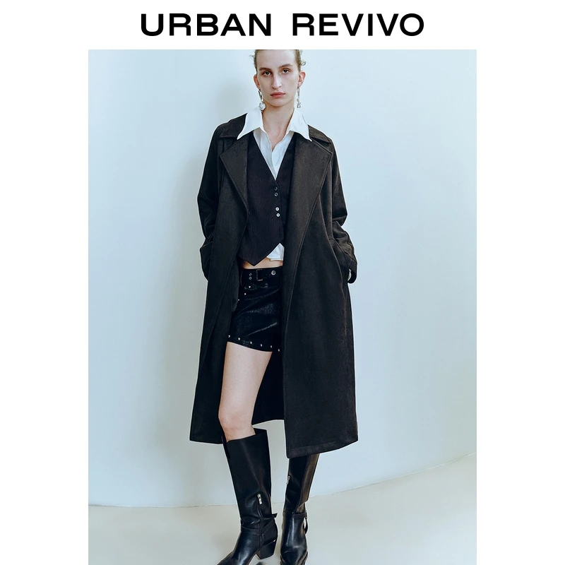 UR2025冬季新款女装气质腰带大衣呢料外套UWM150032+