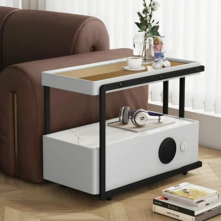 意式简约风可移动边柜无线充茶几阳台沙发边几现代简约客厅茶几
