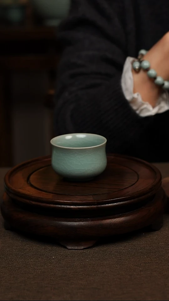 瓷片仿古天青玉兰杯80ml 微瑕 不带礼盒