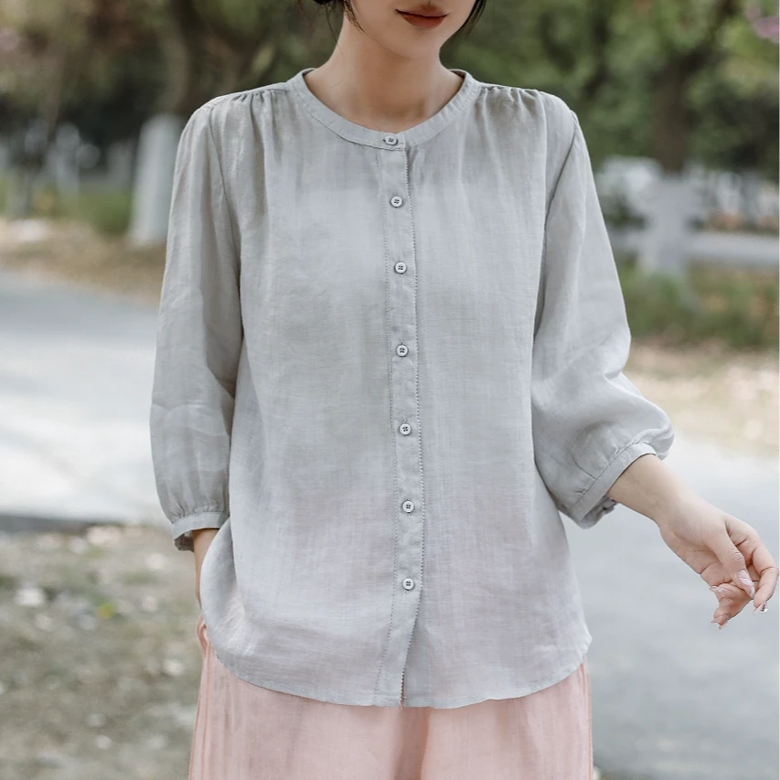 10053新款夏季优雅减龄文艺苎麻衬衫QZ