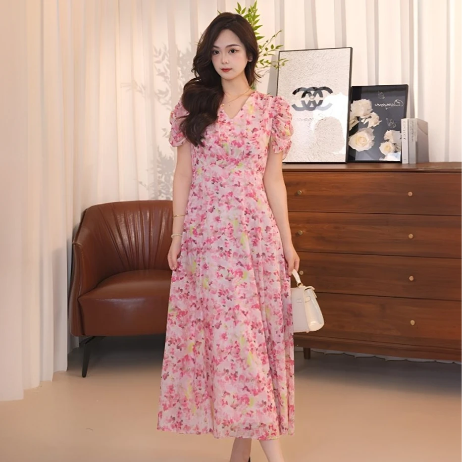 H231【拉KD】新款印花100桑蚕丝真丝连衣裙女