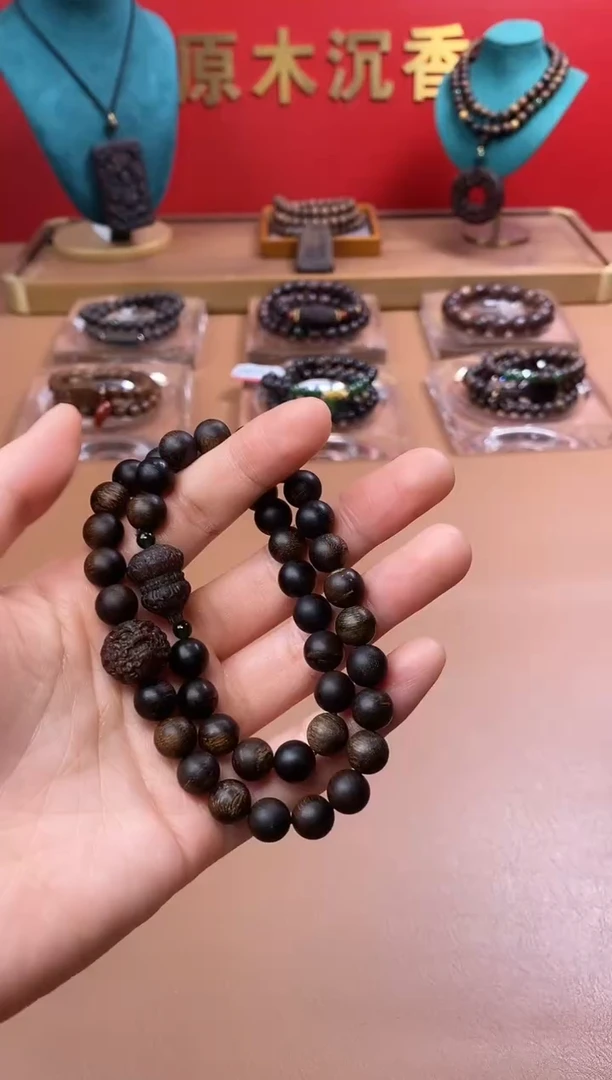 【闪购商品】沉香手串P沉水富森瘤疤08+葫芦貔貅顶珠沉香木雕