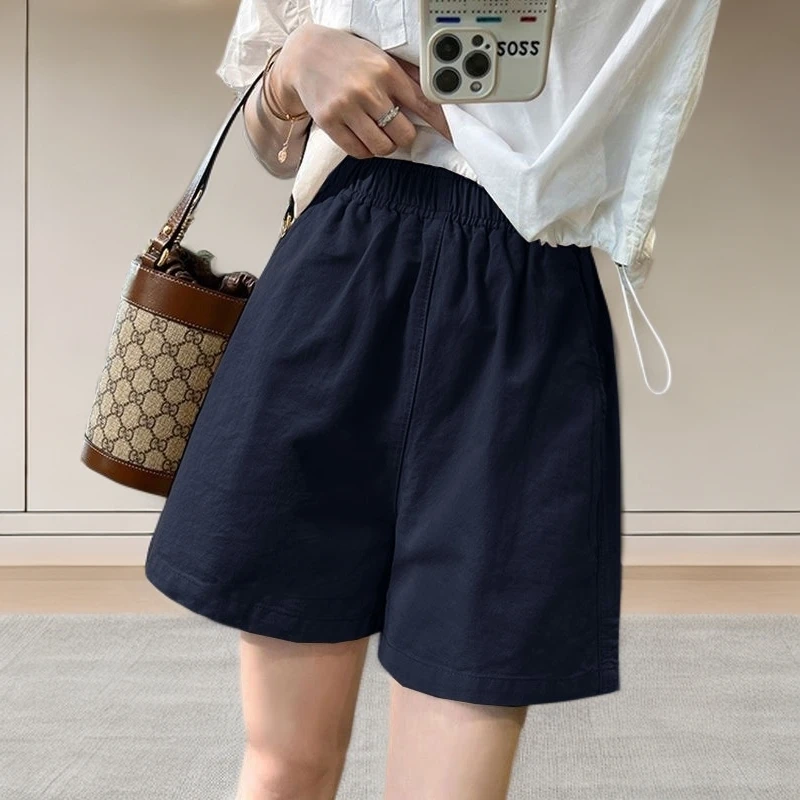 新款高腰松紧腰百搭休闲显瘦短裤女夏季棉质宽松小个子阔腿裤
