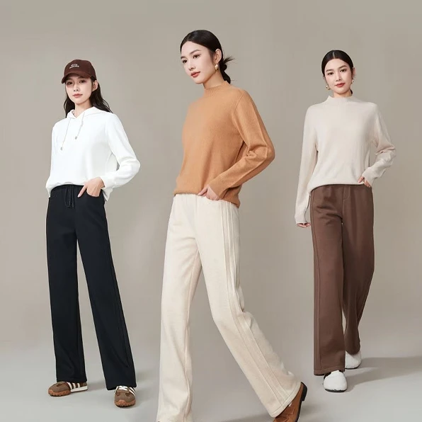 冬季羊毛加厚直筒裤新款高腰女休闲百搭窄版直筒裤351