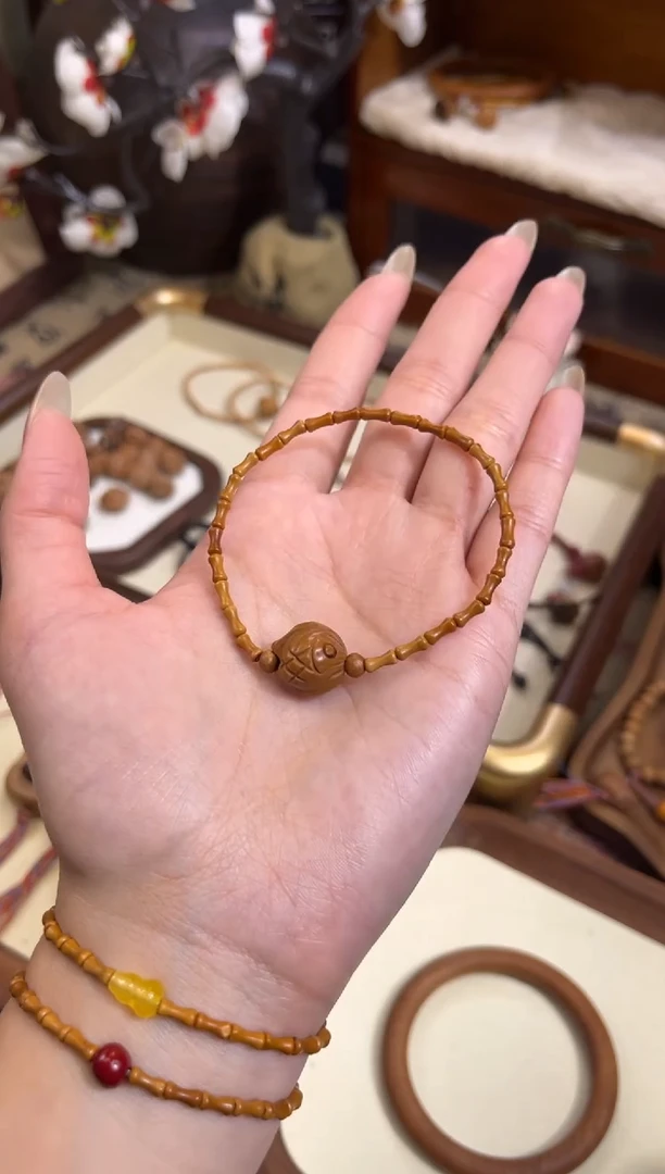 手串桃核【桃缘行】竹节「锦鲤」桃木桃核辟、挡、驱、护 备注手围