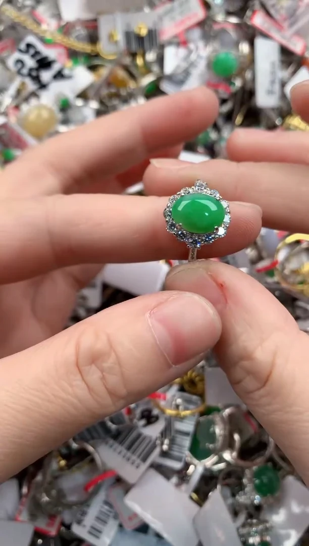 银S925镶嵌戒指翡翠3333----7