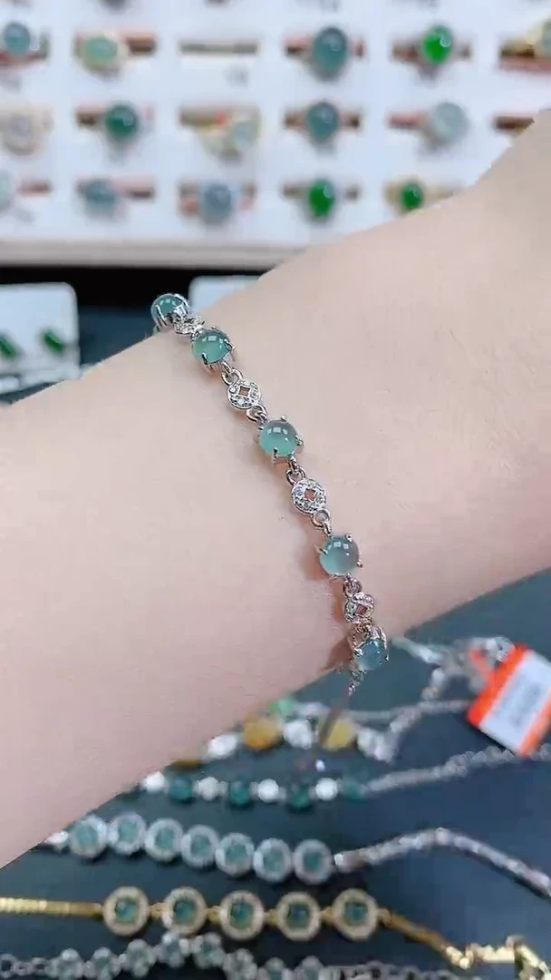 银S925镶嵌手链翡翠天然翡翠