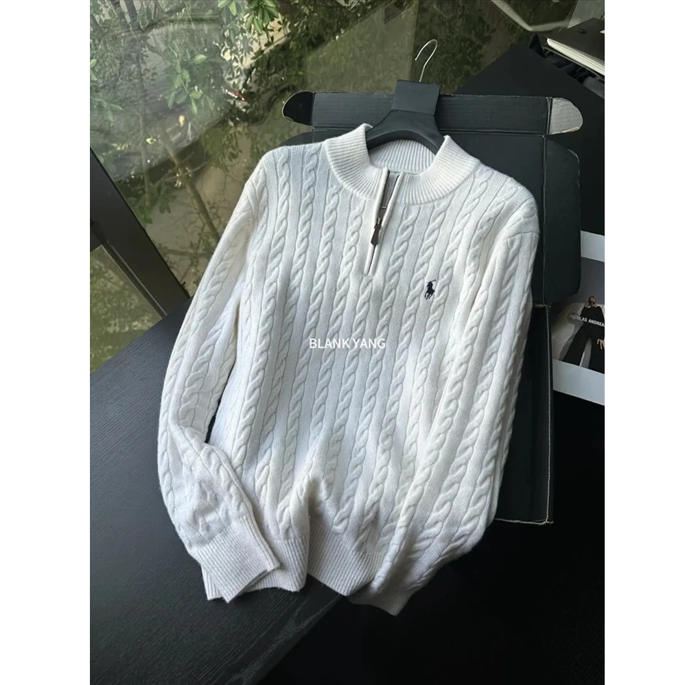 小马刺绣半拉链毛衣高密针织保暖加厚针织衫宽松秋冬情侣毛衣